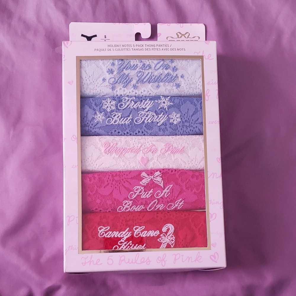 PINK Victoria's Secret Lace Thong Set - White, Light Blue, Lilac, Pink, Red